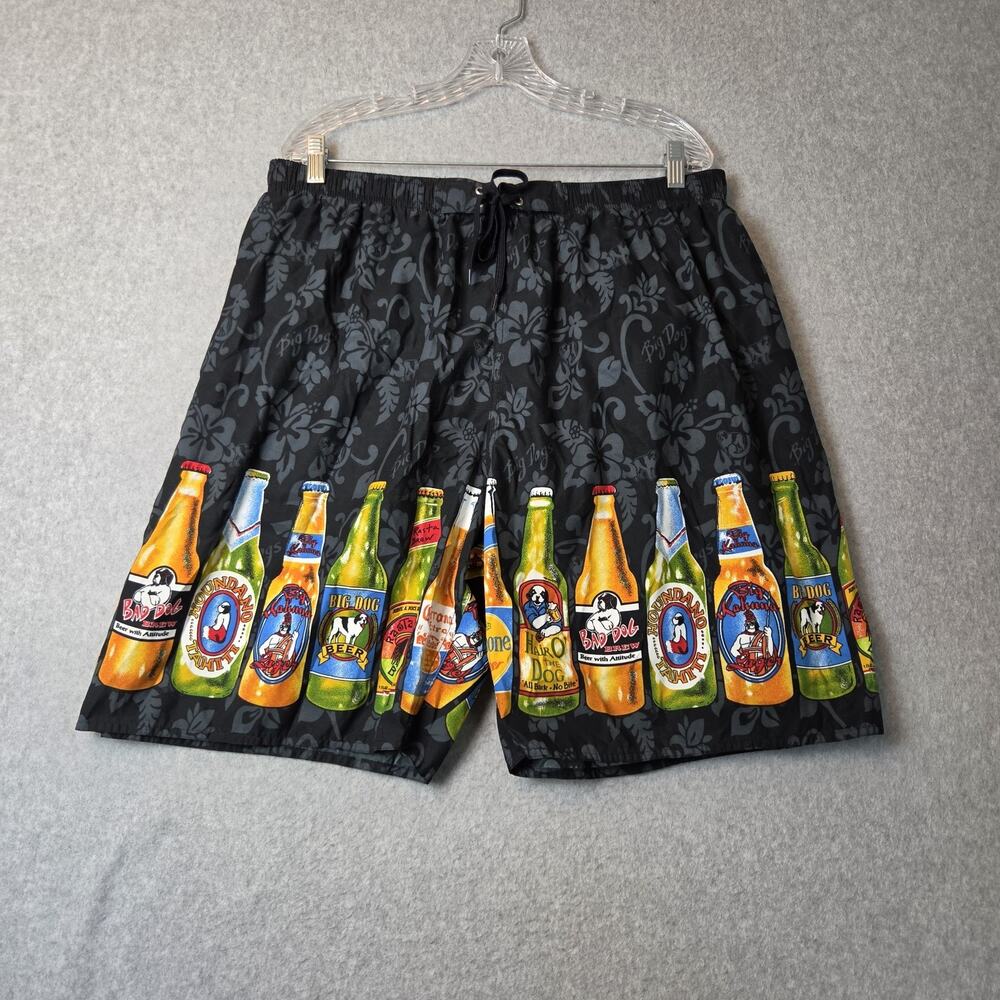 Big Dogs Black Floral Beer Bottle Board Shorts Men's 1X Big And Tall XL Lined